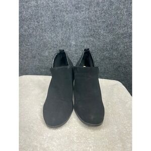 Destiny Womens Black Faux Suede V-Cut Block Heel Ankle Boots Size 11M